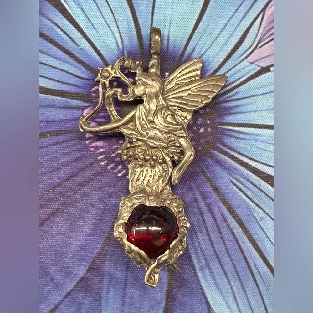 Fairy Pendant with Red Gemstone